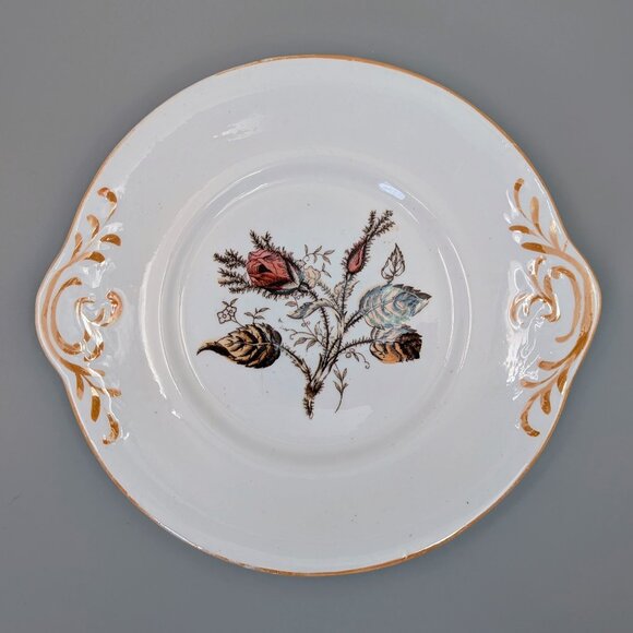 1950s Vintage Dusty Rose Floral Plate Set with Matching Serving Platter - Picture 2 of 9